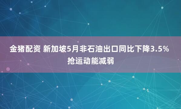 金猪配资 新加坡5月非石油出口同比下降3.5% 抢运动能减弱